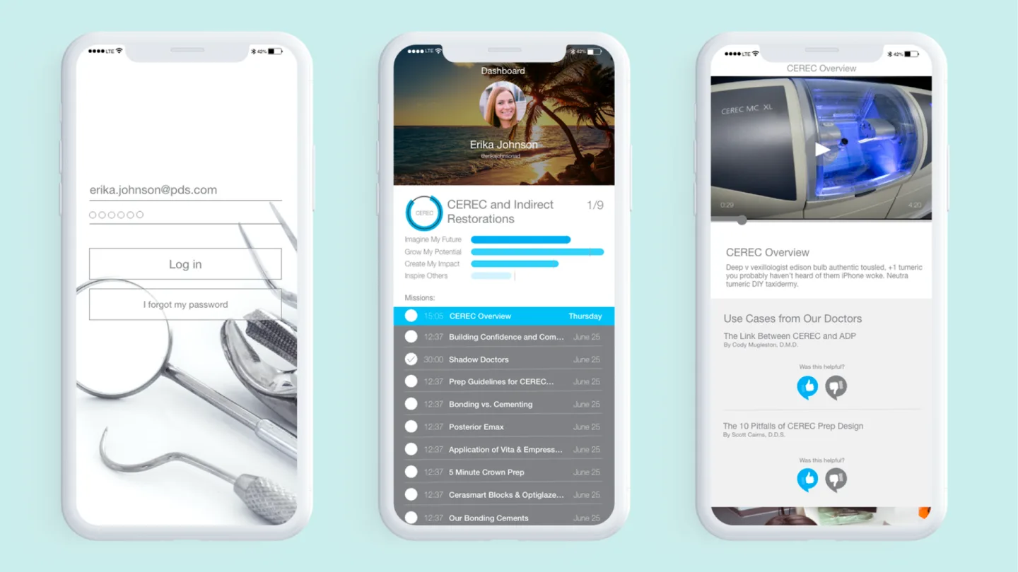 Dentist training app screens